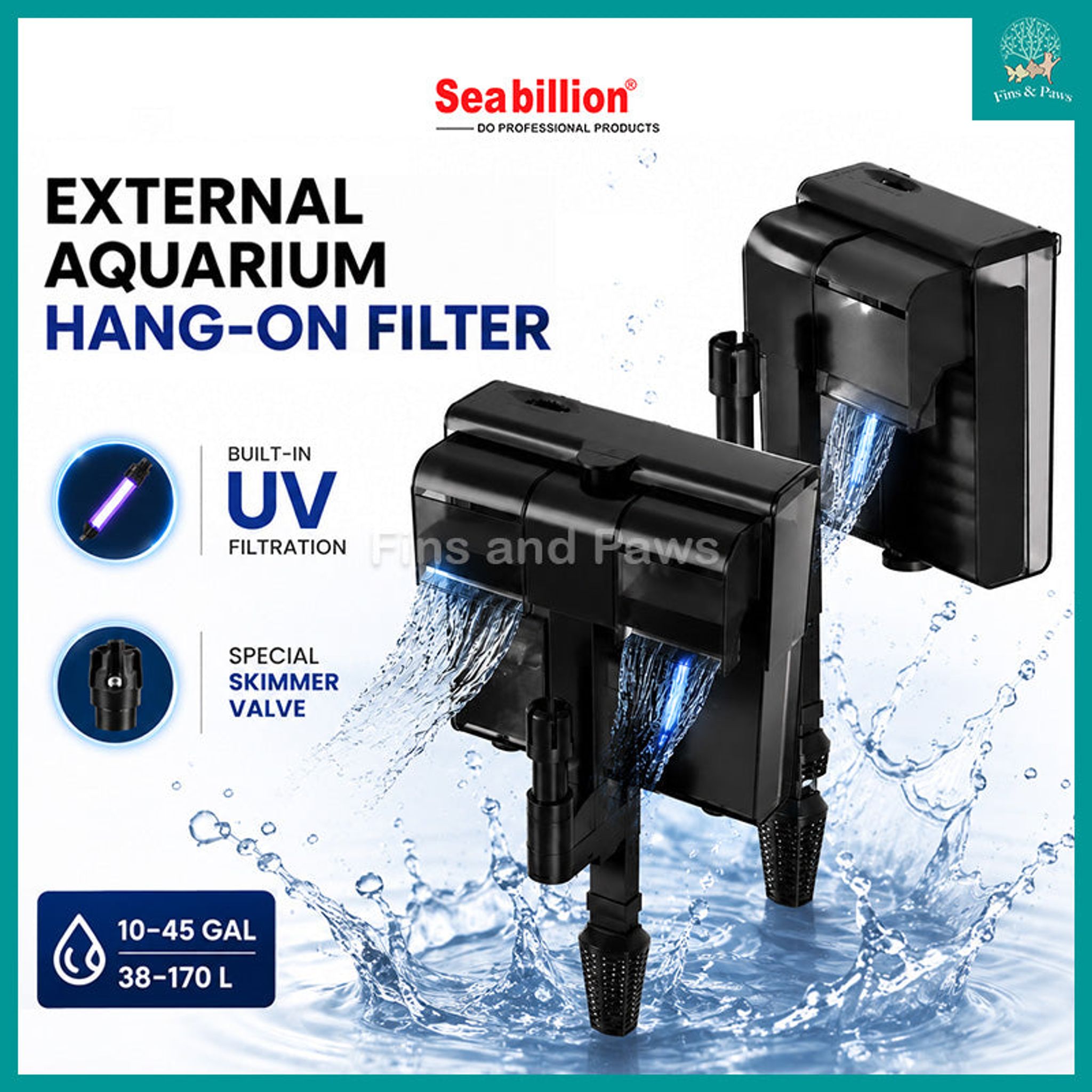 [Seabillion] External Aquarium Hang-On Filter with UV Sterilizer for 30-60cm Tanks