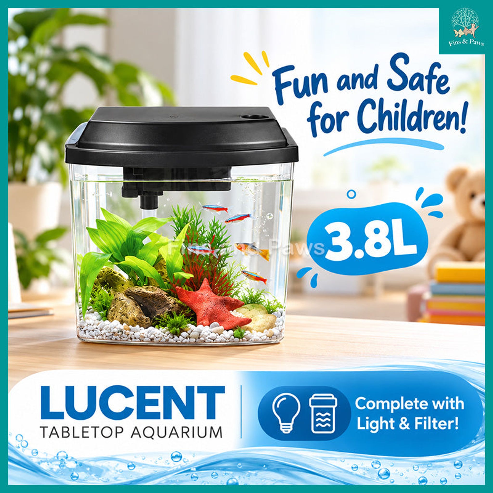 [Resun] 3.8L Lucent Tabletop Aquarium Fish Tank (with LED Lights and Filter)