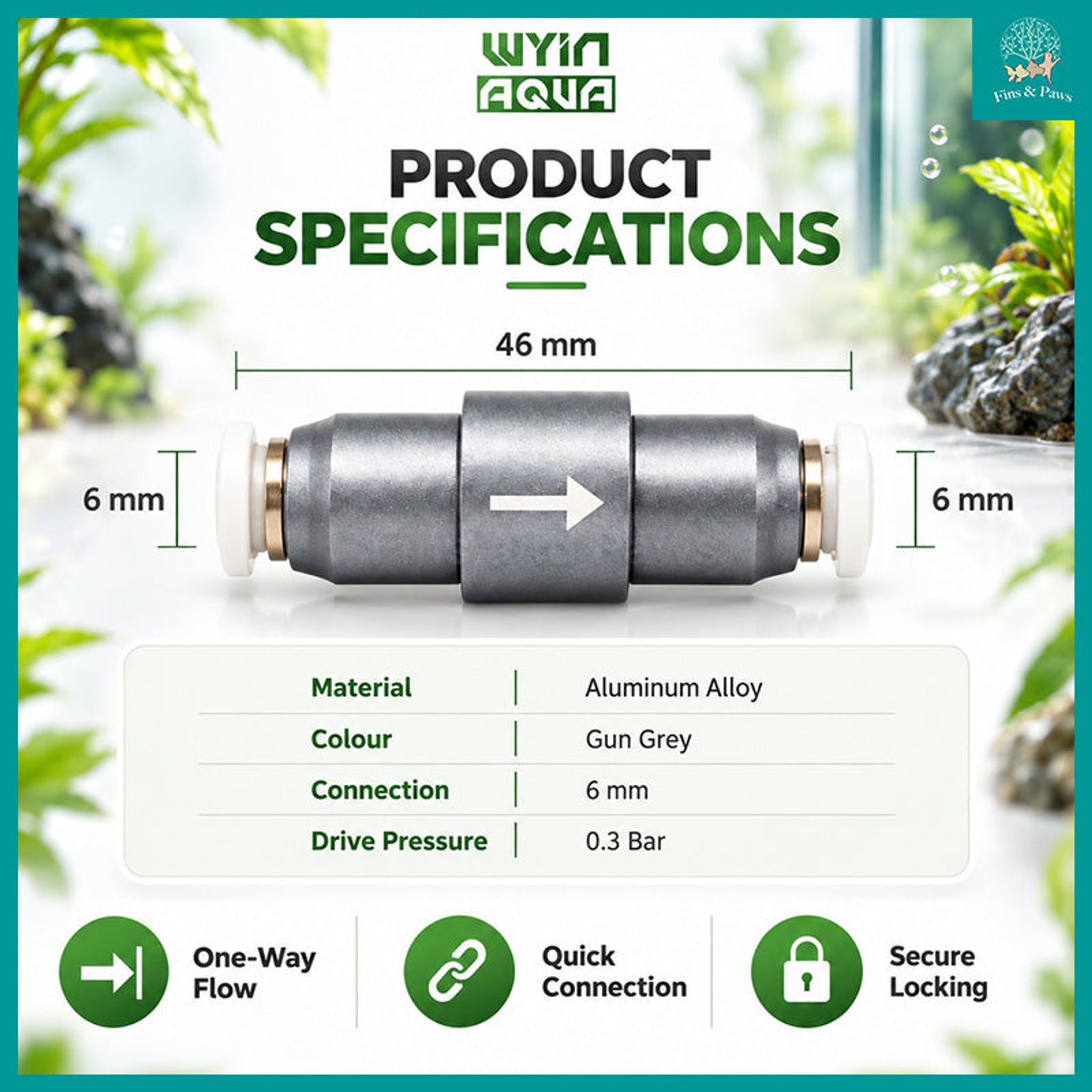 [Wyin Aqua] Metal Check Valve 6mm for Aquarium – Aluminum Alloy Aquarium Check Valve (Suitable for Airtube and CO2 Tube)