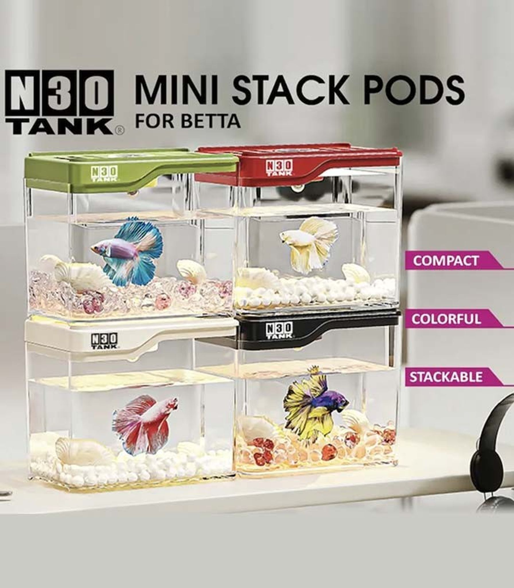 N30 Mini Stack Pods RED (Betta Fish) Tank w/LIGHT FSN0194